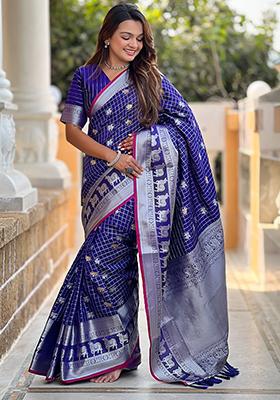 Violet Weaving Silk Saree Set