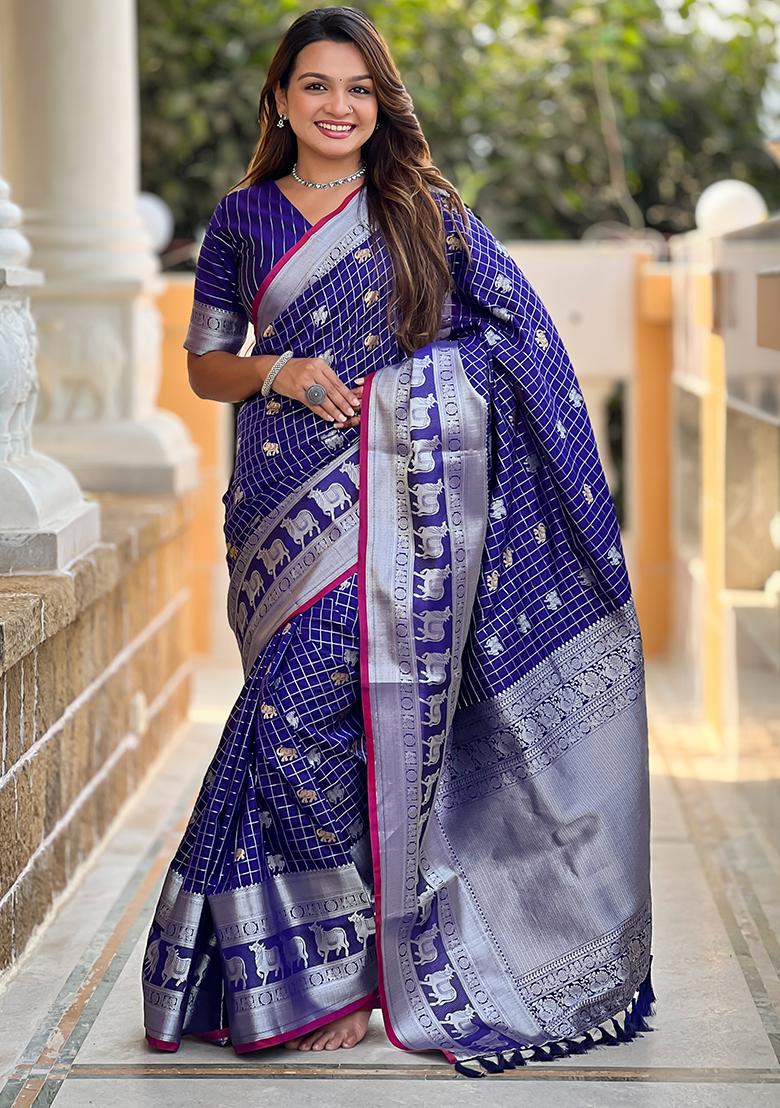 Violet Weaving Silk Saree Set