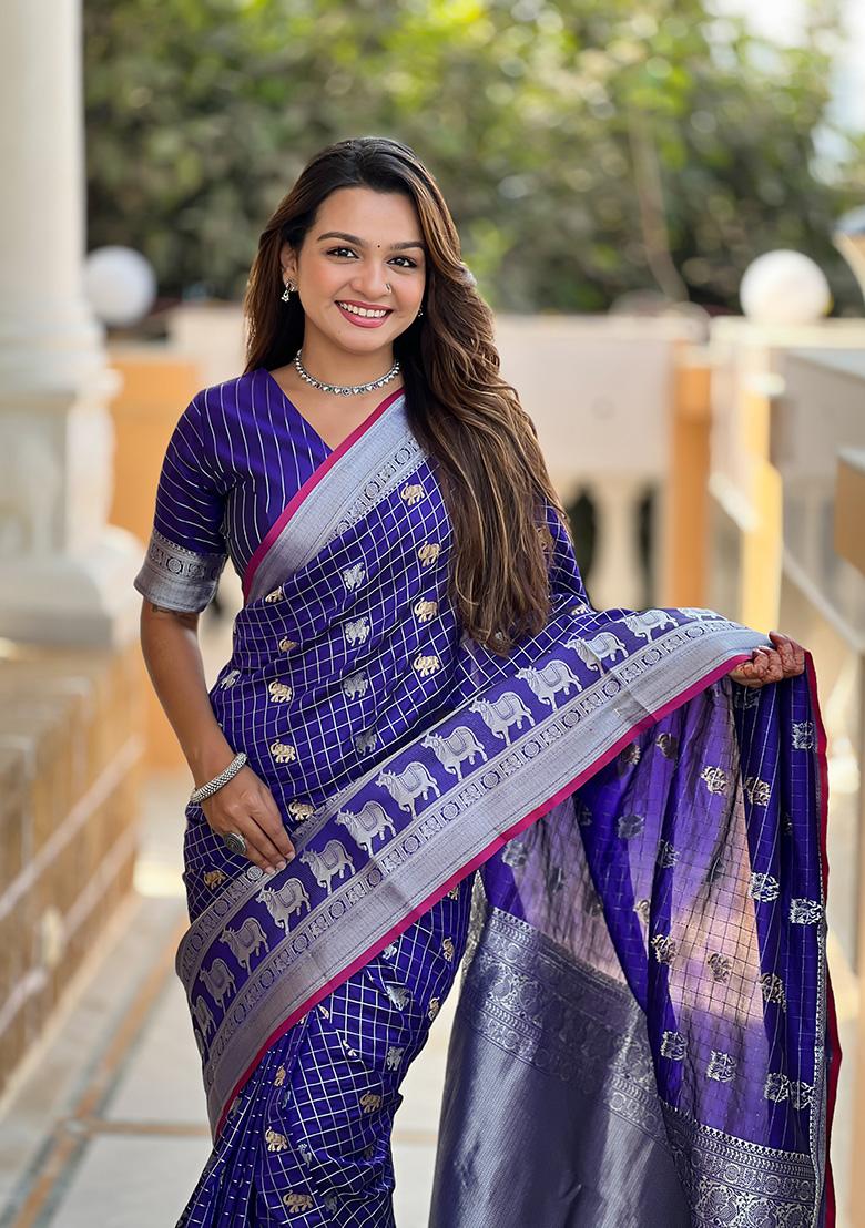 Violet Weaving Silk Saree Set