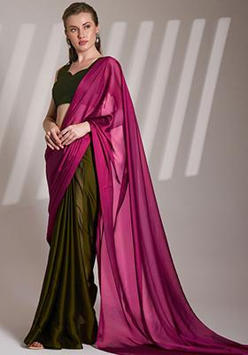 Pink Abstract Print Art Silk Saree Set