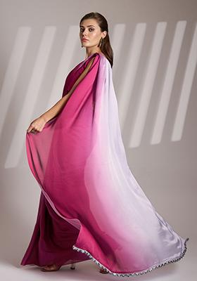 Lavender Abstract Print Art Silk Saree Set