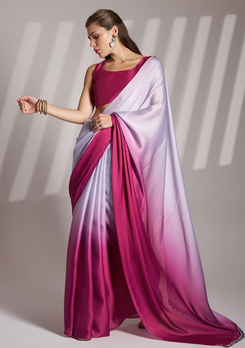 Lavender Abstract Print Art Silk Saree Set