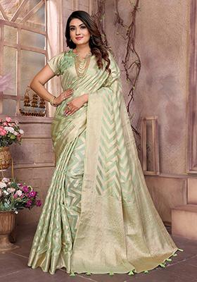 Green Zari Woven Organza Saree Set