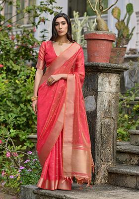 Red Zari Woven Silk Saree Set