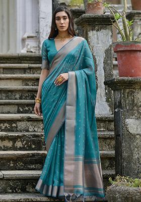 Green Zari Woven Silk Saree Set