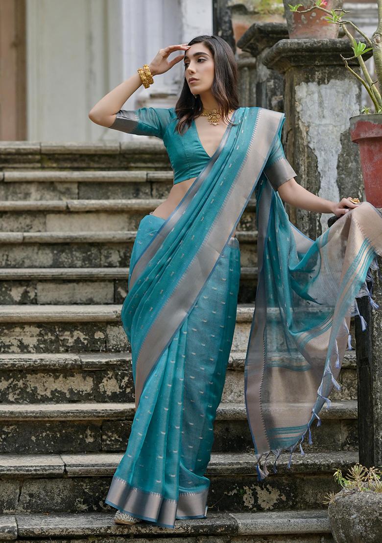 Green Zari Woven Silk Saree Set
