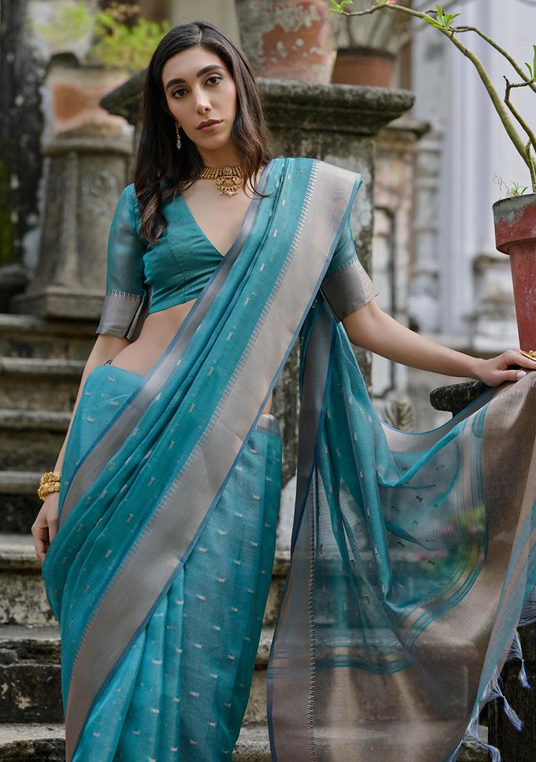 Green Zari Woven Silk Saree Set