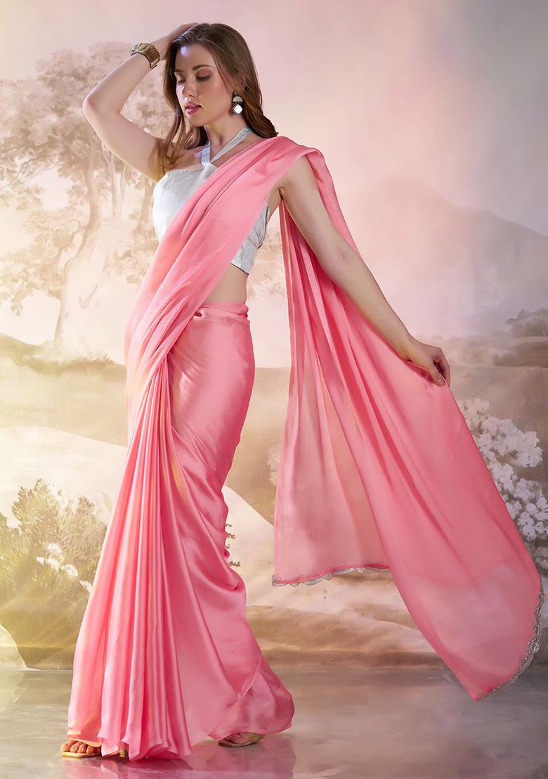Pink Abstract Print Art Silk Saree Set
