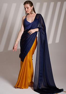 Blue Abstract Print Art Silk Saree Set