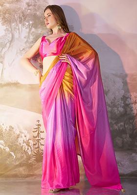 Multicolor Abstract Print Chiffon Saree Set