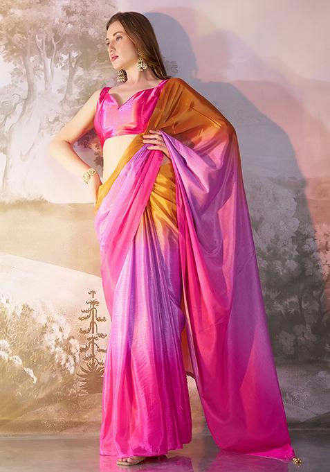 Multicolor Abstract Print Chiffon Saree Set