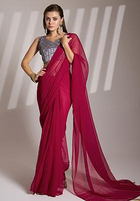 Burgundy Abstract Print Art Silk Saree Set
