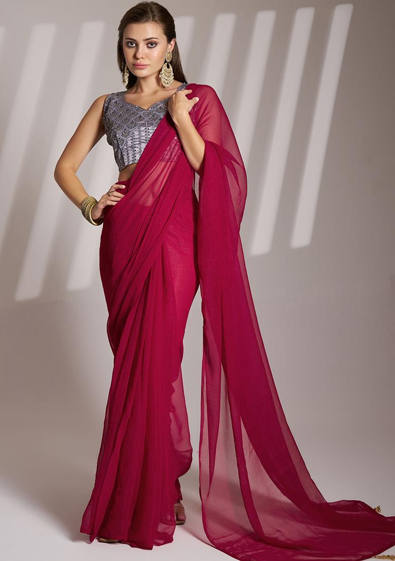 Burgundy Abstract Print Art Silk Saree Set