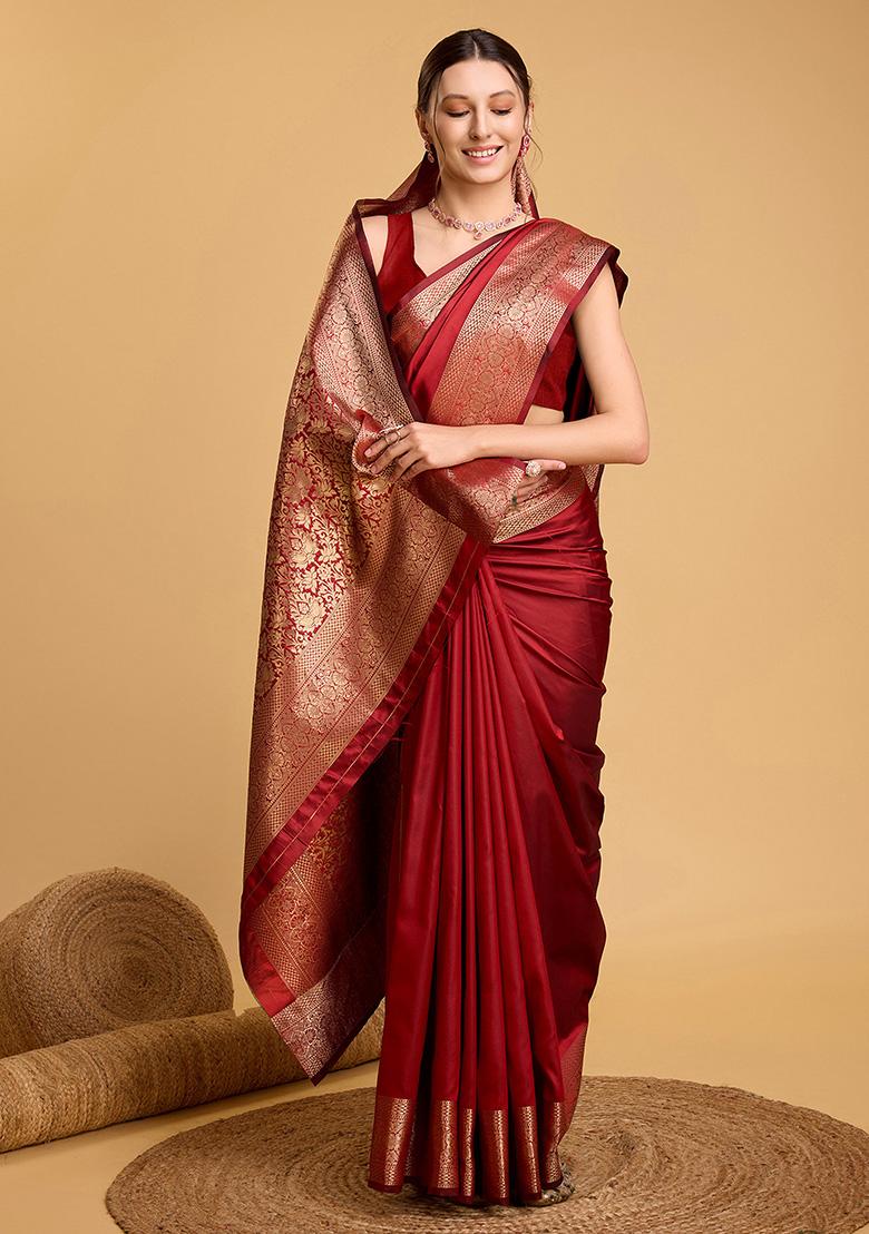 Red Zari Woven Silk Saree Set