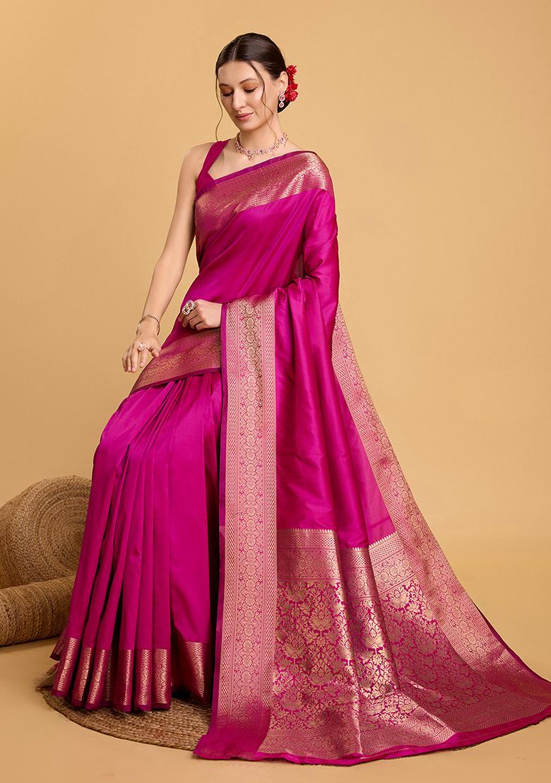 Pink Zari Woven Silk Saree Set