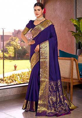 Violet Zari Woven Silk Saree Set