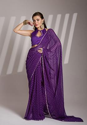 Lavender Abstract Print Georgette Saree Set