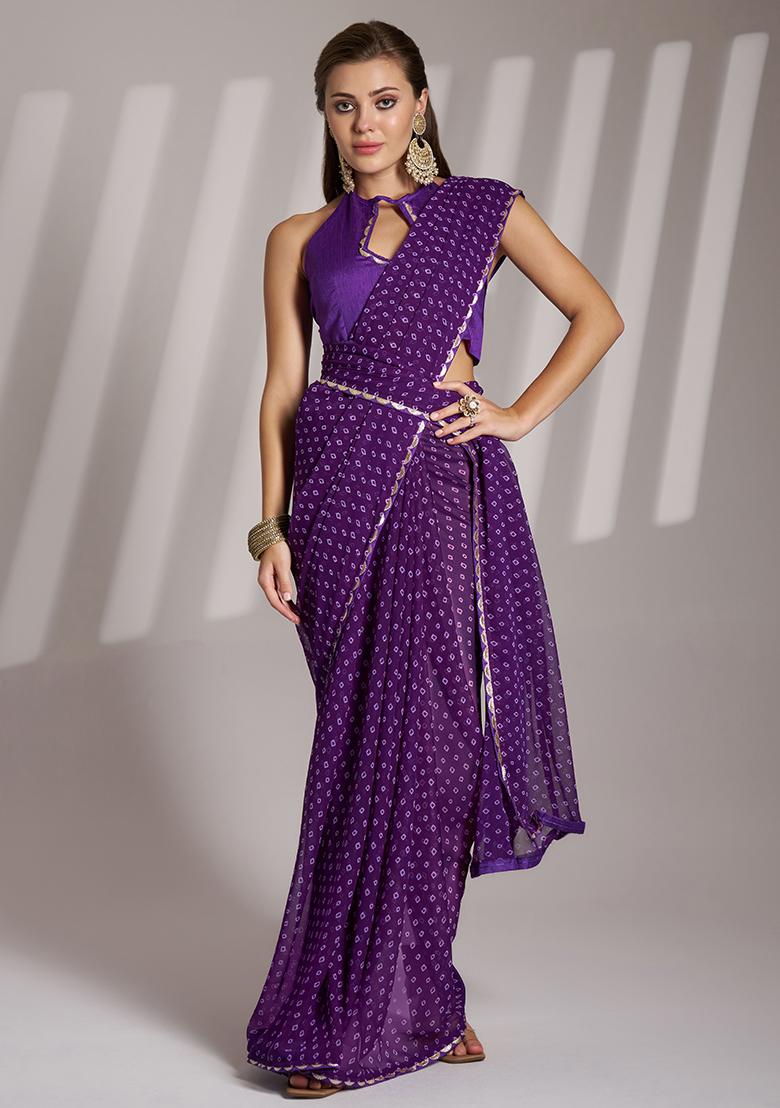 Lavender Abstract Print Georgette Saree Set