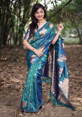 Green Zari Woven Silk Saree Set