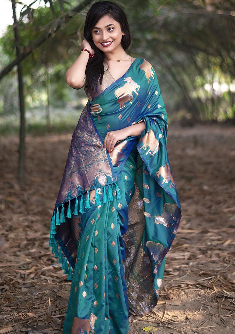 Green Zari Woven Silk Saree Set