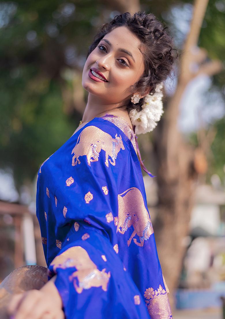 Blue Zari Woven Silk Saree Set