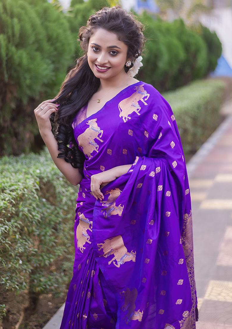 Lavender Zari Woven Silk Saree Set