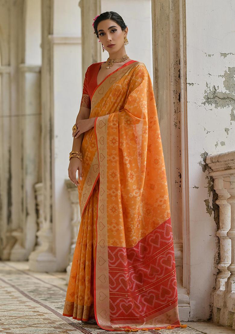 Mustard Printed Silk Saree Set