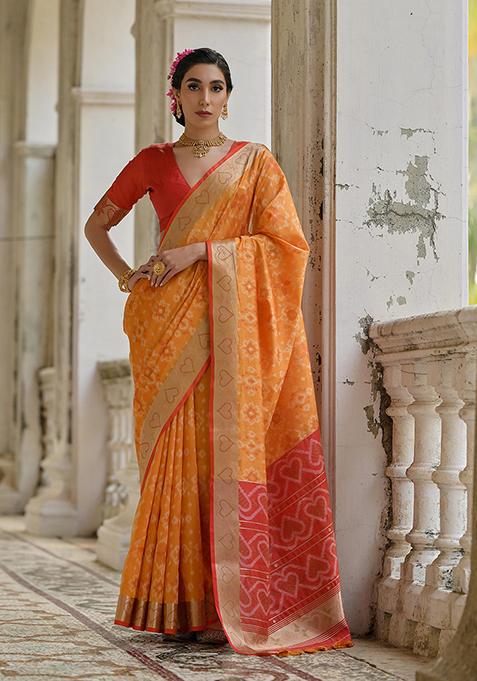 Mustard Printed Silk Saree Set