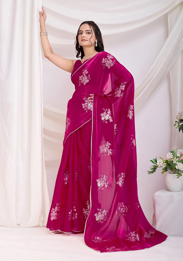 Pink Sequin Work Art Silk Saree Set
