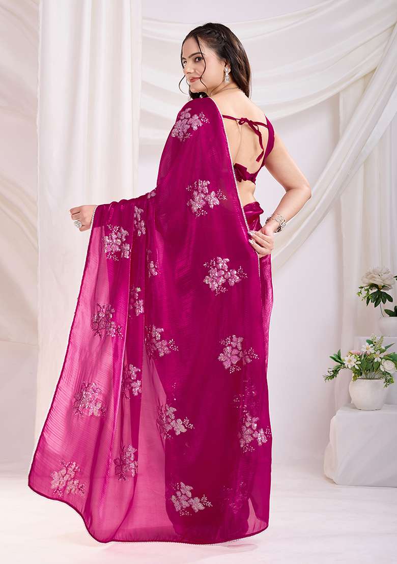 Pink Work Art Silk Saree Set with Sequin for Diwali | Wedding & Festive Wear - Indya