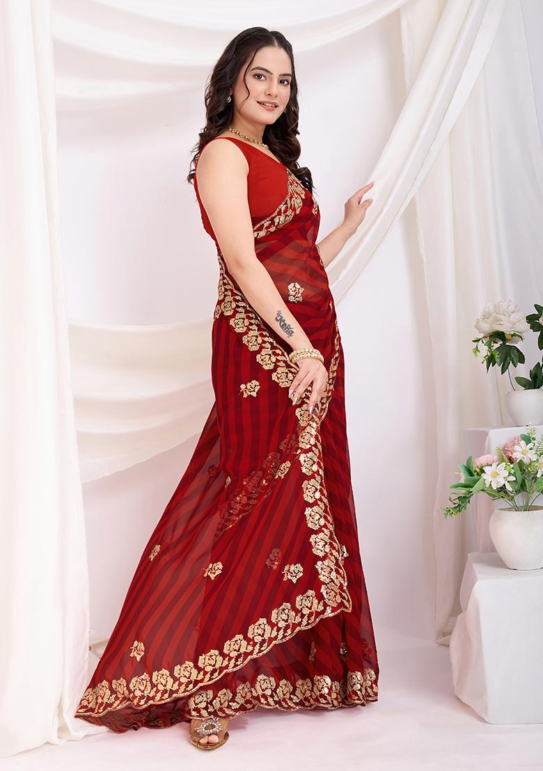 Maroon Sequin Work Georgette Saree Set