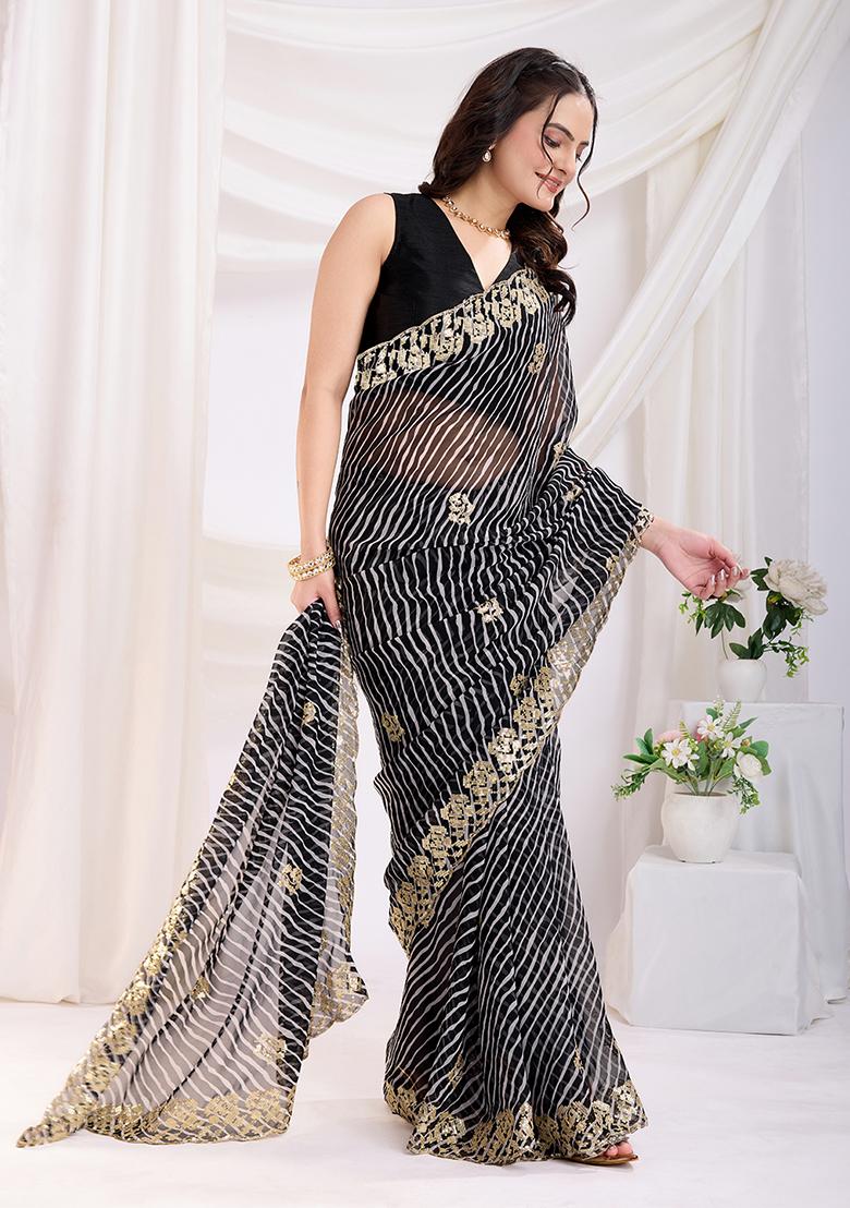 Black Sequin Work Georgette Saree Set