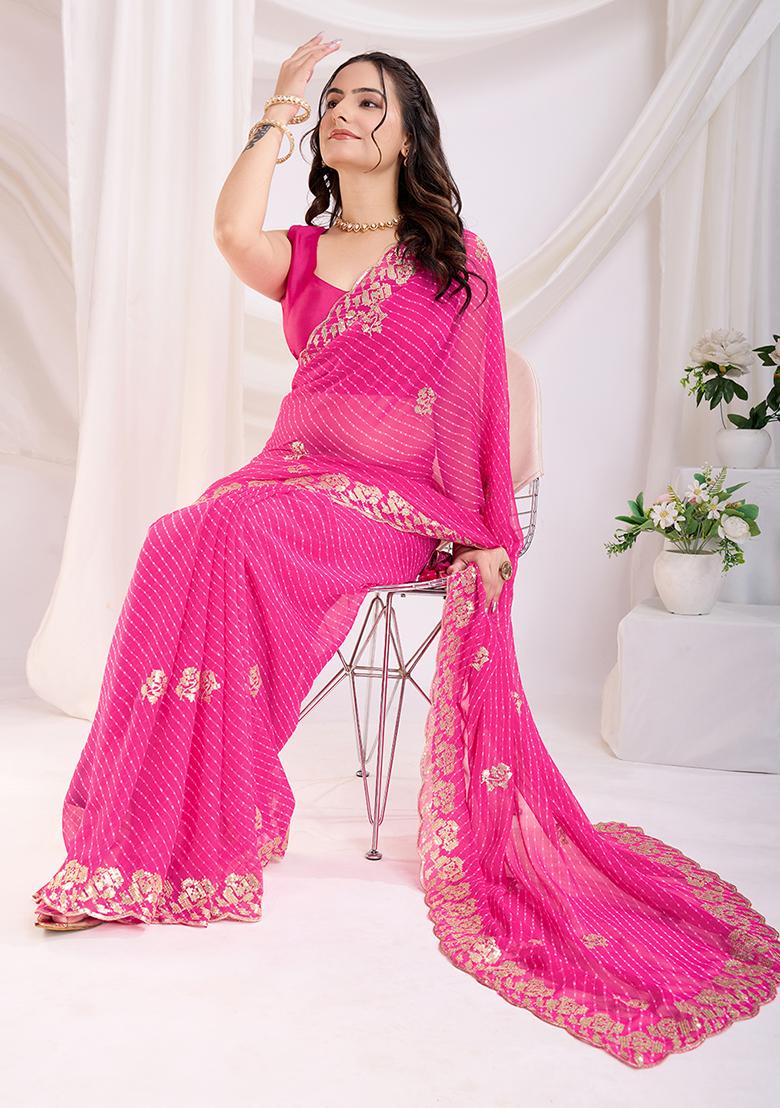 Pink Sequin Work Georgette Saree Set