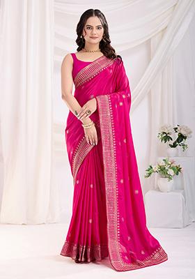 Pink Zari Work Art Silk Saree Set