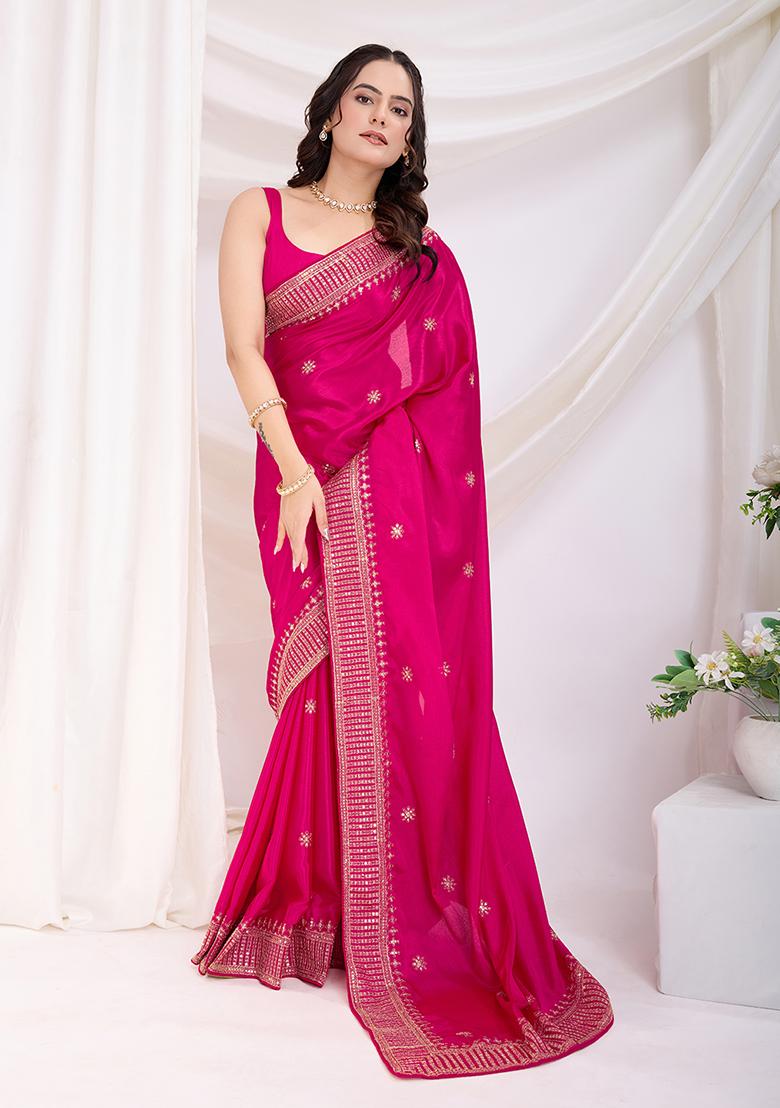 Pink Zari Work Art Silk Saree Set