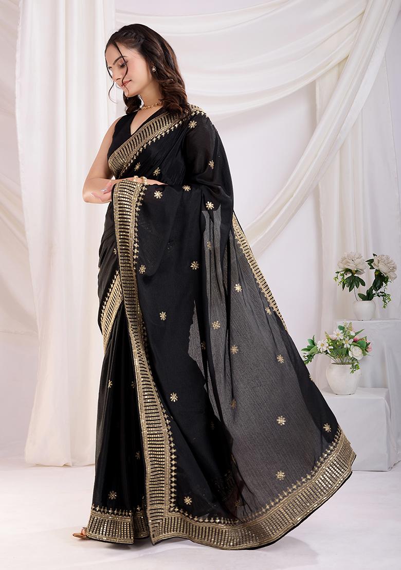 Black Zari Work Art Silk Saree Set