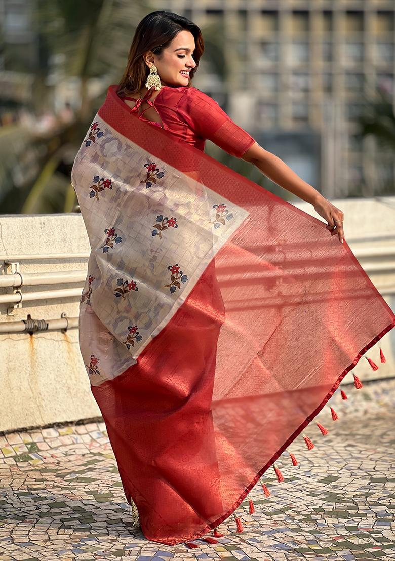 Maroon Abstract Print Cotton Saree Set