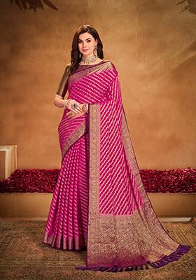 Pink Zari Woven Georgette Saree Set
