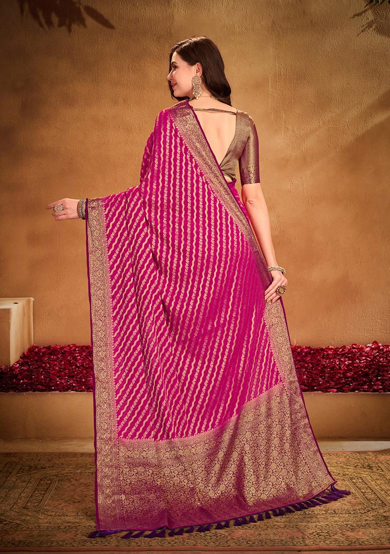 Pink Zari Woven Georgette Saree Set