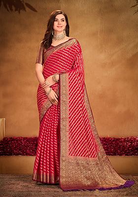 Red Zari Woven Georgette Saree Set