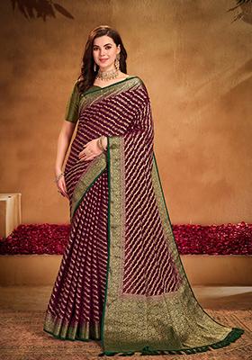 Wine Zari Woven Georgette Saree Set