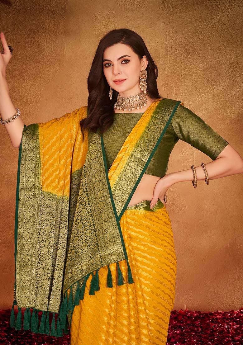 Yellow Zari Woven Georgette Saree Set