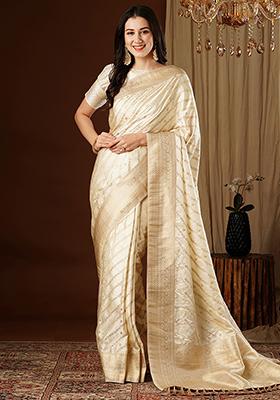 Cream Zari Woven Silk Saree Set