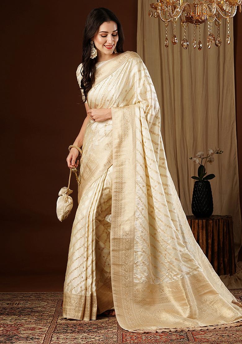 Cream Zari Woven Silk Saree Set