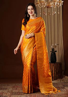 Yellow Zari Woven Silk Saree Set