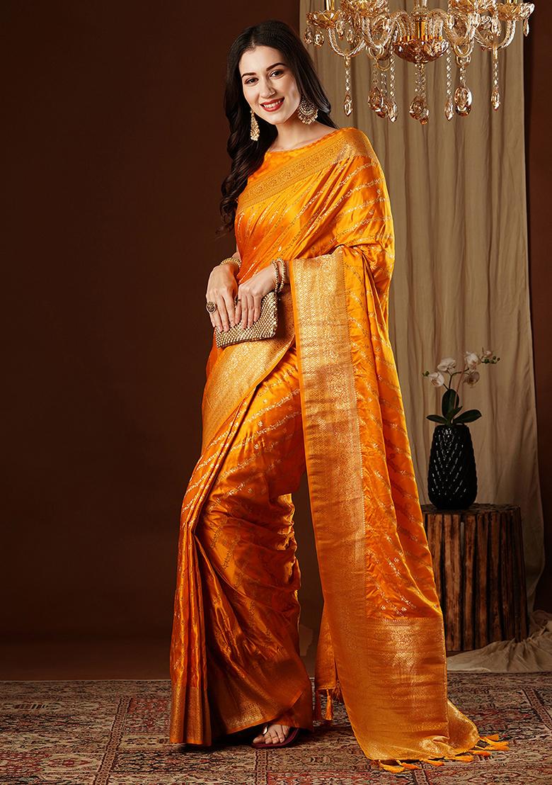 Yellow Zari Woven Silk Saree Set