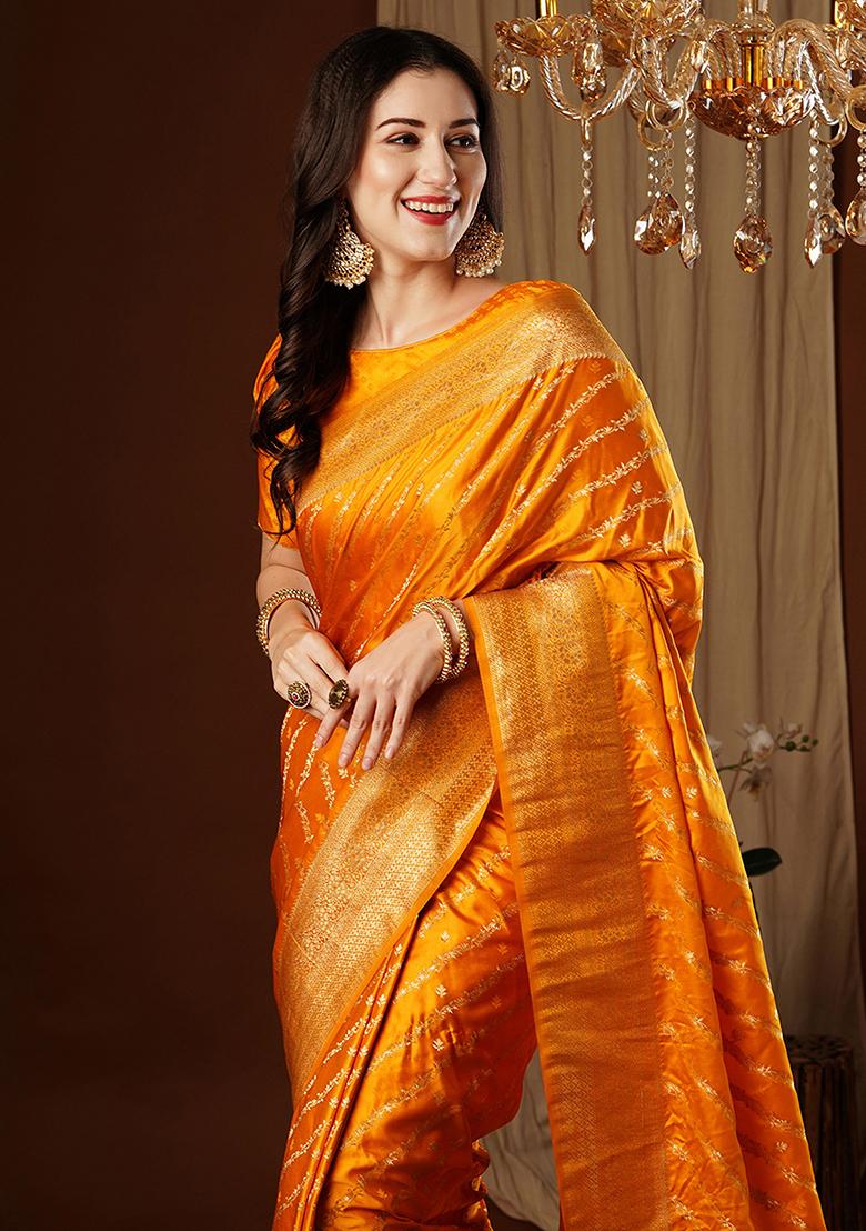 Yellow Zari Woven Silk Saree Set