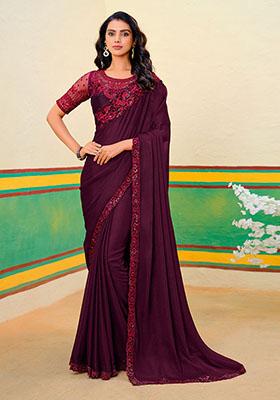 Maroon Zari Work Georgette Saree Set