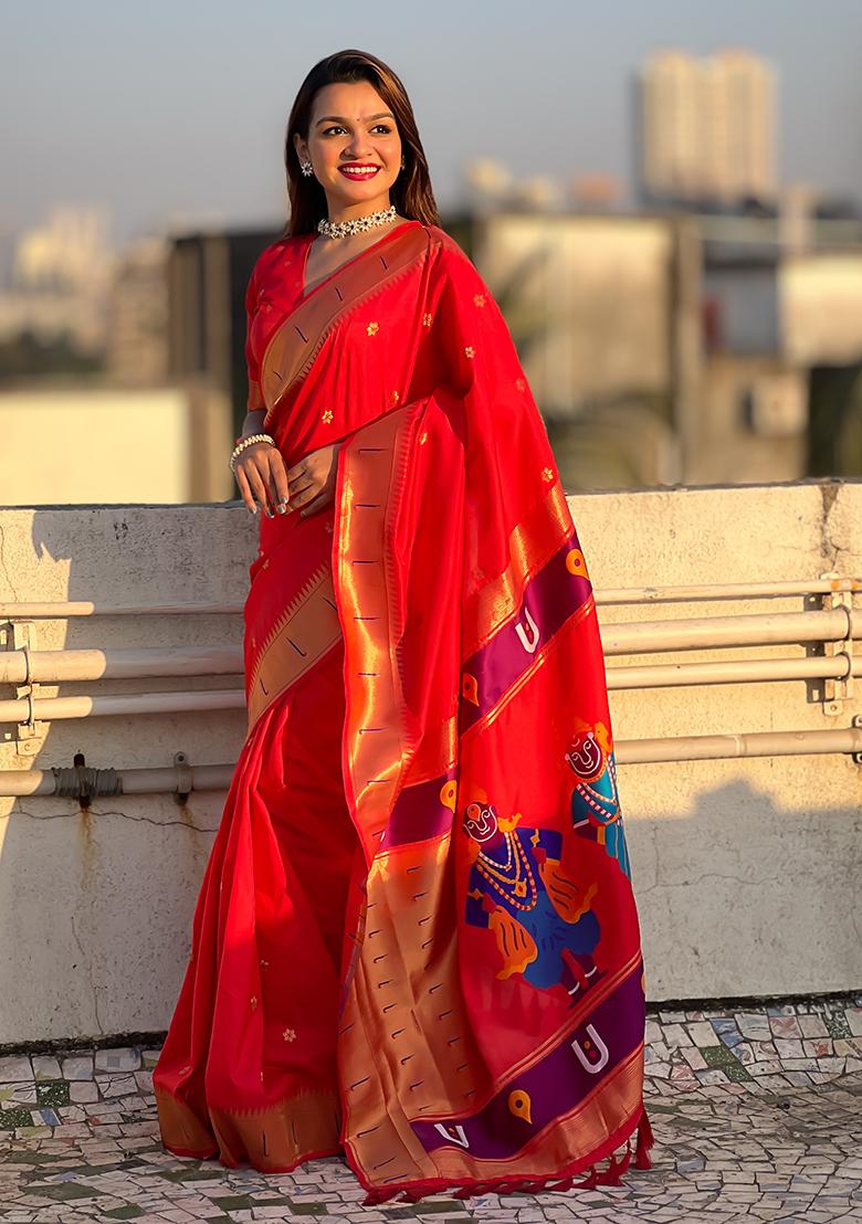 Red Zari Woven Silk Saree Set