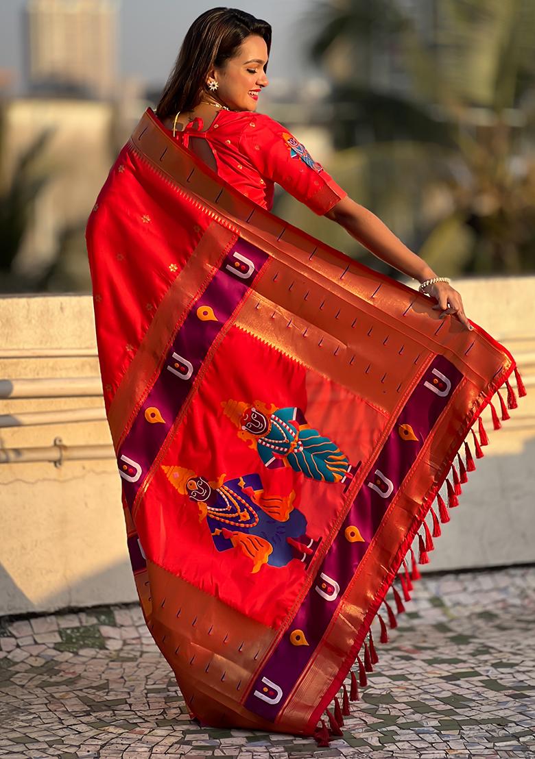 Red Zari Woven Silk Saree Set